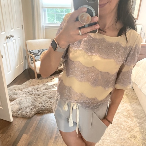 Olivine Gabbro Silk and Lace Blouse - Picture 2 of 11